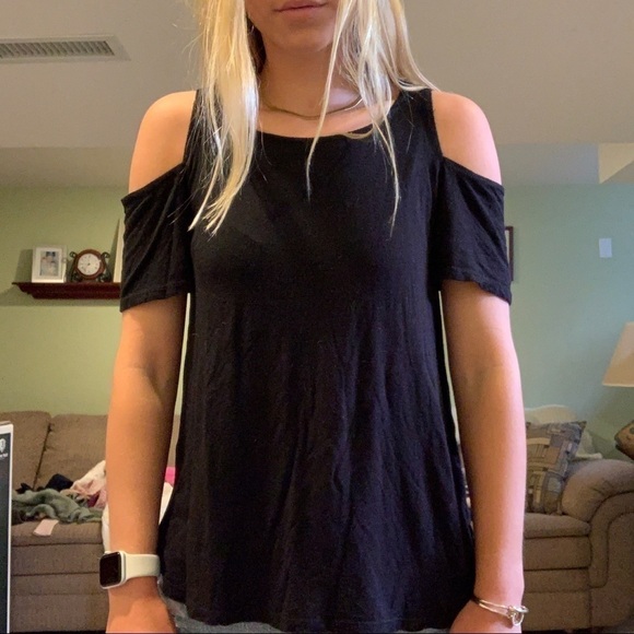 Tops - Cold Shoulder Black Top